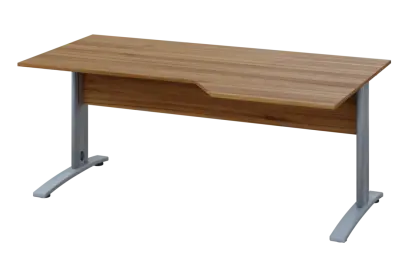 EZK 18 - 186 stůl kancelářský, rohový, pravý, kovová podnož stříbrná, deska 18 mm, široký 1800 mm, ořech světlý